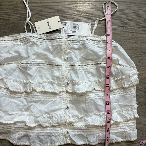 Mango MNG White Beaded Ruffle Tiered Cami Babydoll Milkmaid Button Front Sz L - Picture 5 of 10